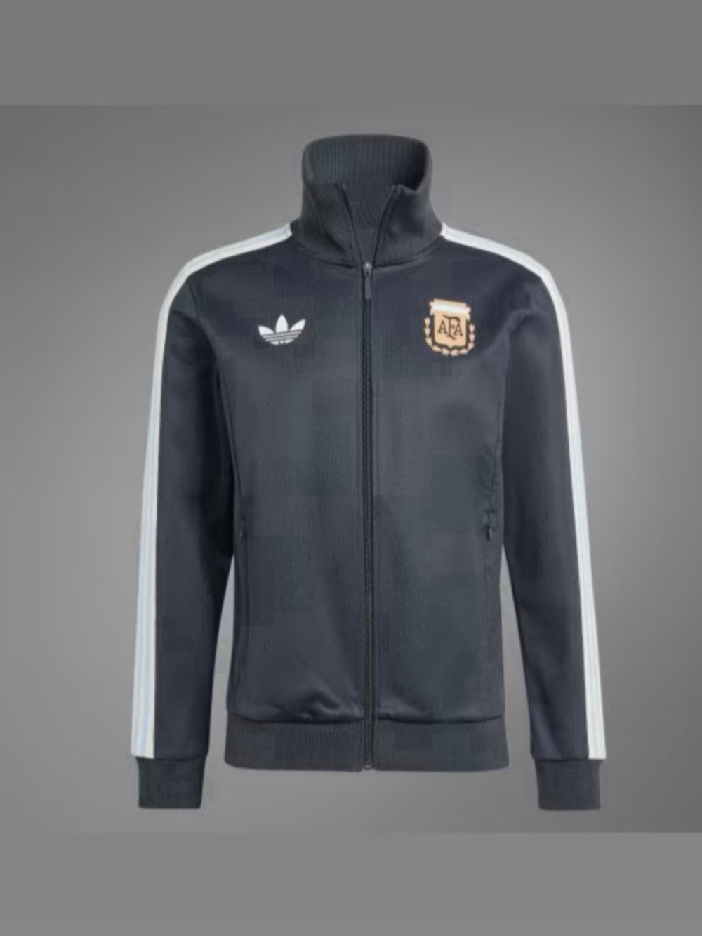 adidas Black Track Jacket and pant with White Stripes and Crest Patch